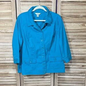 Cj Banks Jacket Button Down 3/4 Sleeve Teal Utility Plus Size 2x